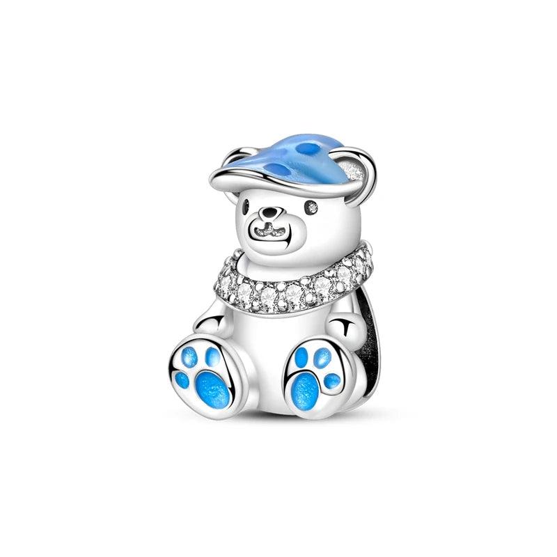 Charm de Plata 925 Trébol Azul Degradado y Flor Iris Rosa – Abalorio Elegante para Pulseras Originales