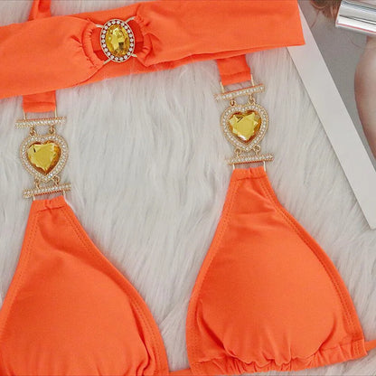 Bikini Sexy Mujer | Push-Up con Rhinestones y Diadema Playa y Piscina
