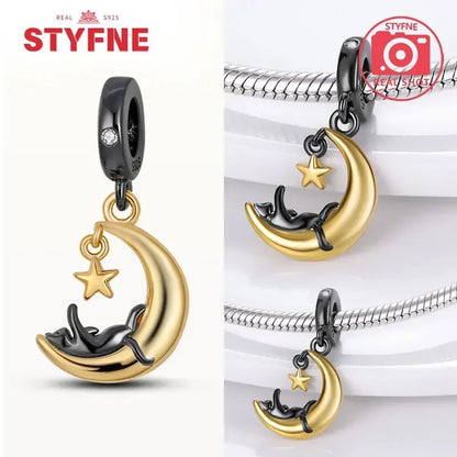 Charm Gato Negro de Plata 925 | Dije para Pulseras Pandora Mujer Joyería Fina