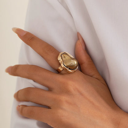 Lacteo Punk Semi Baroque Imitation Pearl Alloy Open Adjustable Rings For Women Banquet Wedding Aesthetic Jewelry Accessories New