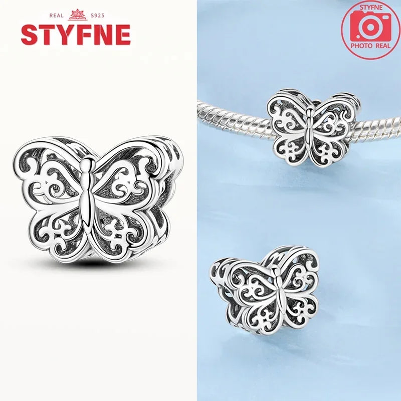 Charm Mariposa Colorida en Plata 925 con Circonitas – Beads Brillantes Compatibles Pandora Mujer Joyería DIY