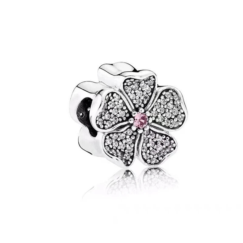 Charm Plata 925 Flores Rosadas | Cerezo y Margarita Brillante Compatible Pandora