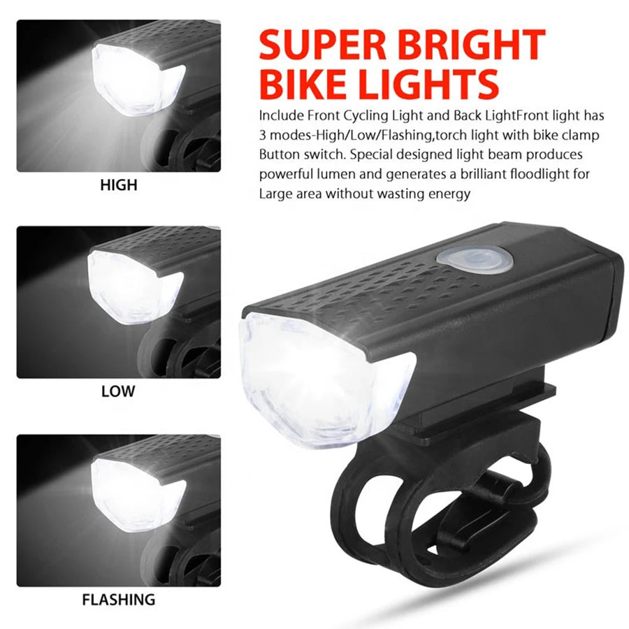 Set Luces Bicicleta USB Recargables – Luz Delantera y Trasera LED, 4 Modos, MTB y Carretera