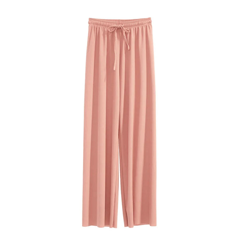 Pantalón Ancho Mujer Verano | Pantalones Sueltos Seda Helada Cintura Elástica Casual Primavera
