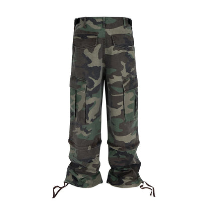 Pantalones Cargo Camuflados Unisex Desmontables | Wide Leg Oversize Rectos Baggy con Patchwork y Colores en Contraste