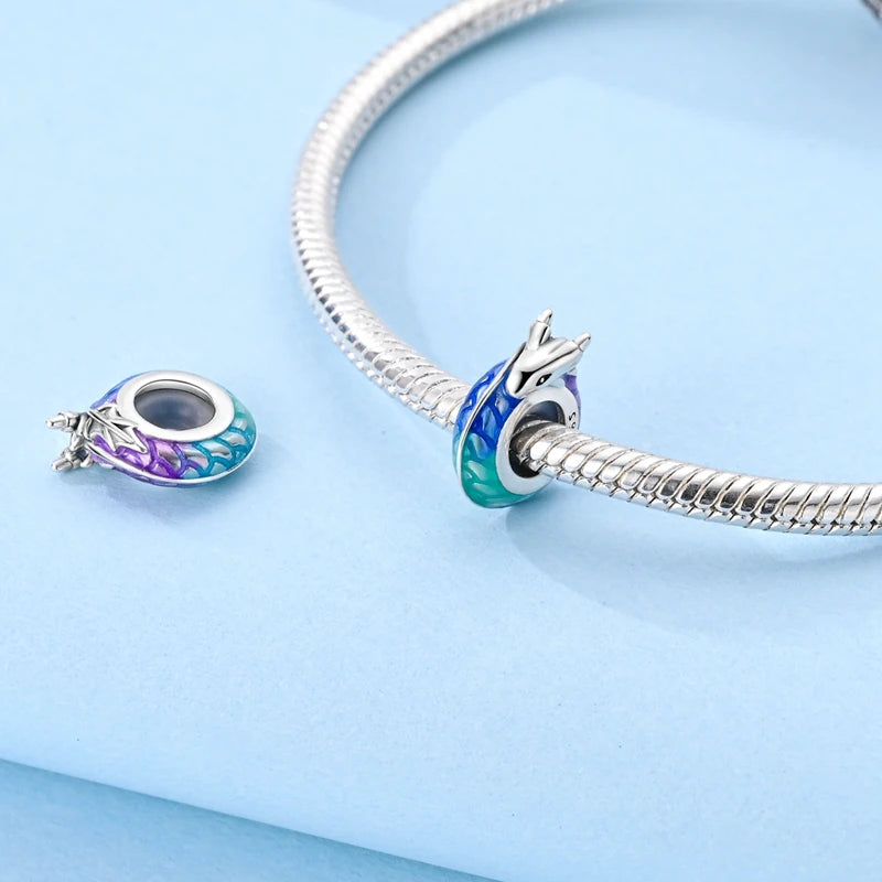 Charm de Plata 925 con Mariposa y Dragón – Abalorio Colorido con Zirconia Arcoíris para Pulseras DIY