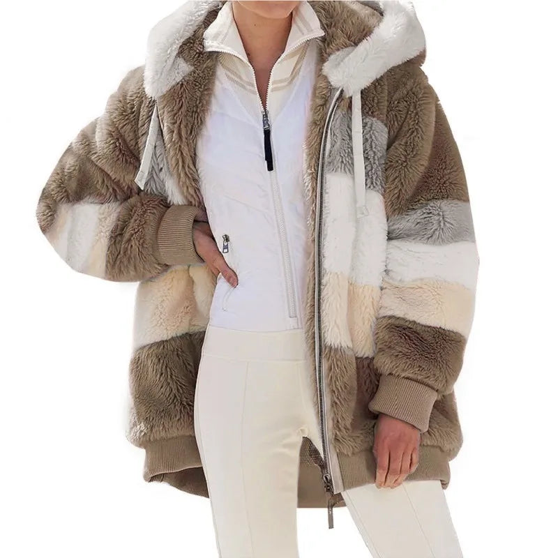 Chaqueta Oversize Mujer con Capucha y Bolsillos | Abrigo Streetwear Felpa Cálida Otoño Invierno