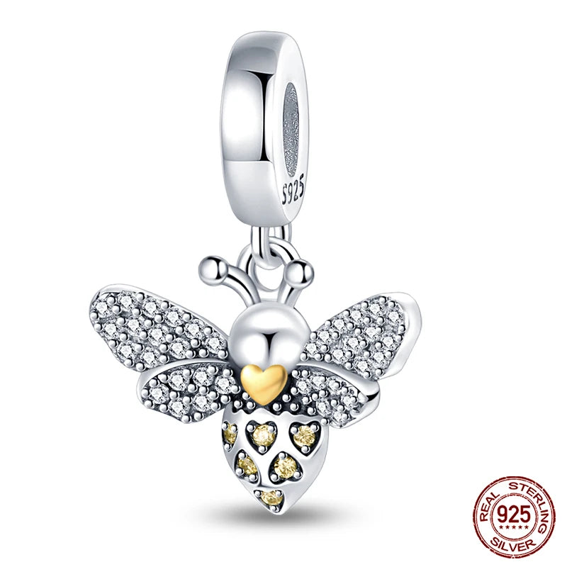 Charm de Plata S925 Mariquita de Siete Puntos y Trébol de la Suerte – Abalorio Colorido y Brillante para Pulseras Originales