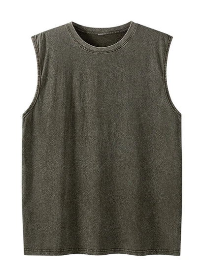 Tank Top de Algodón Lavado para Hombre – Camiseta Sin Mangas de Gym y Fitness, Workout, Running, Playa, Corte Loose, Verano