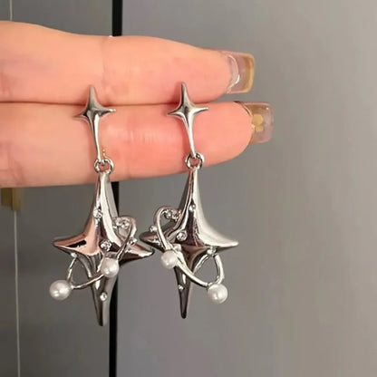 Aretes Y2K Irregulares Estilo Líquido – Pendientes Geométricos Color Plata para Mujer, Moda Punk Hip-Hop 2024