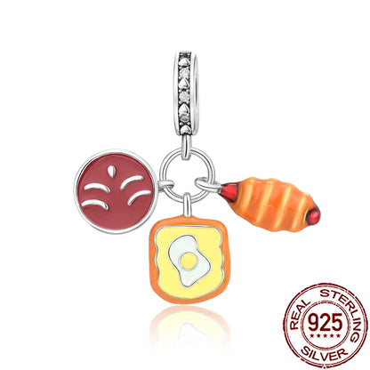 Charm Comida Divertida en Plata 925 – Café, Pastel, Frutas, Hamburguesa y Papas | Compatible Pandora 2025