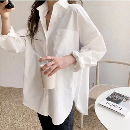 Blusa Mujer Elegante Oficina | Camisa Blanca Casual Algodón Manga Larga Cuello Camisero