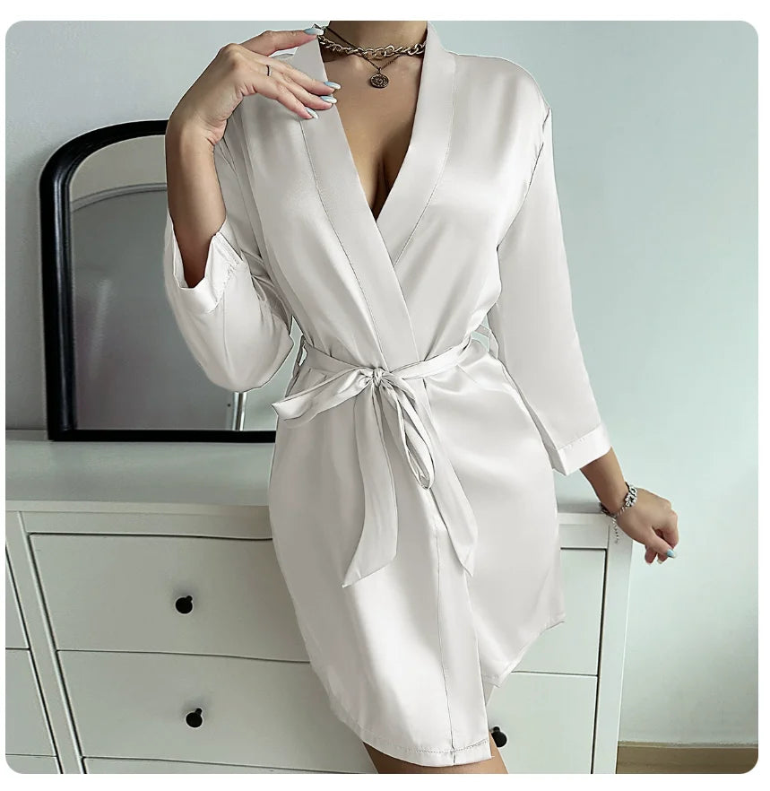 Bata Kimono Mujer Satén Suave | Albornoz Corto Elegante Novia Damas de Honor