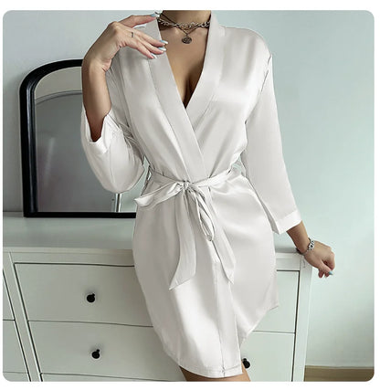 Bata Kimono Mujer Satén Suave | Albornoz Corto Elegante Novia Damas de Honor