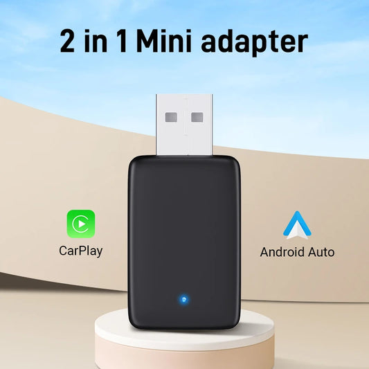 2025 Nuevo Adaptador 2 en 1 Smart Mini Box – CarPlay Inalámbrico y Android Auto, Conexión Automática WIFI + BT para Toyota, Volvo, Benz, MG, Kia, Mazda, Ford