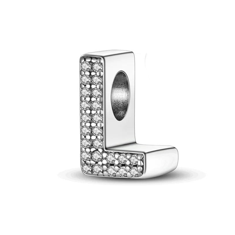Charm letra alfabeto A-Z con circonias rosas en plata 925 – Abalorio elegante para pulseras tipo Pandora, joyería DIY personalizada