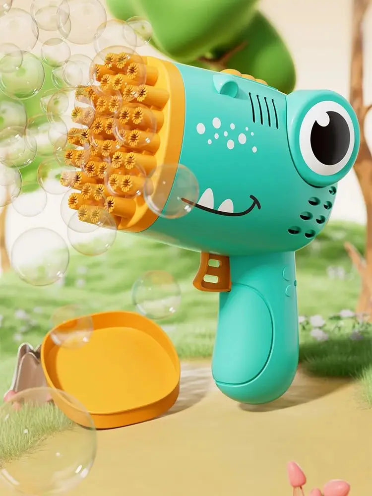 Pistola de Burbujas Dinosaurio 40 Agujeros – Máquina Automática de Burbujas Infantil Sin Batería ni Agua