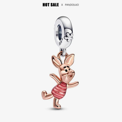 Charm Winnie the Pooh y Piglet de Plata 925 – Colgante Compatible con Pulseras Pandora
