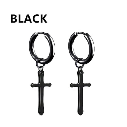 Aretes Punk de Acero Inoxidable Negro – 1 Par de Pendientes Unisex Estilo Hip Hop Vintage
