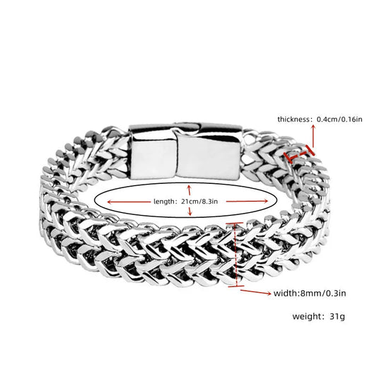 Pulsera de Acero Inoxidable Trenzado | Doble Fila Escamas de Pescado | Cierre Magnético de Aleación | Joyería Unisex Moderna