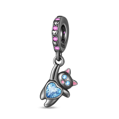 Charm gato negro de plata 925 con huella – Colgante animal para pulsera tipo Pandora, joyería DIY elegante para mujer