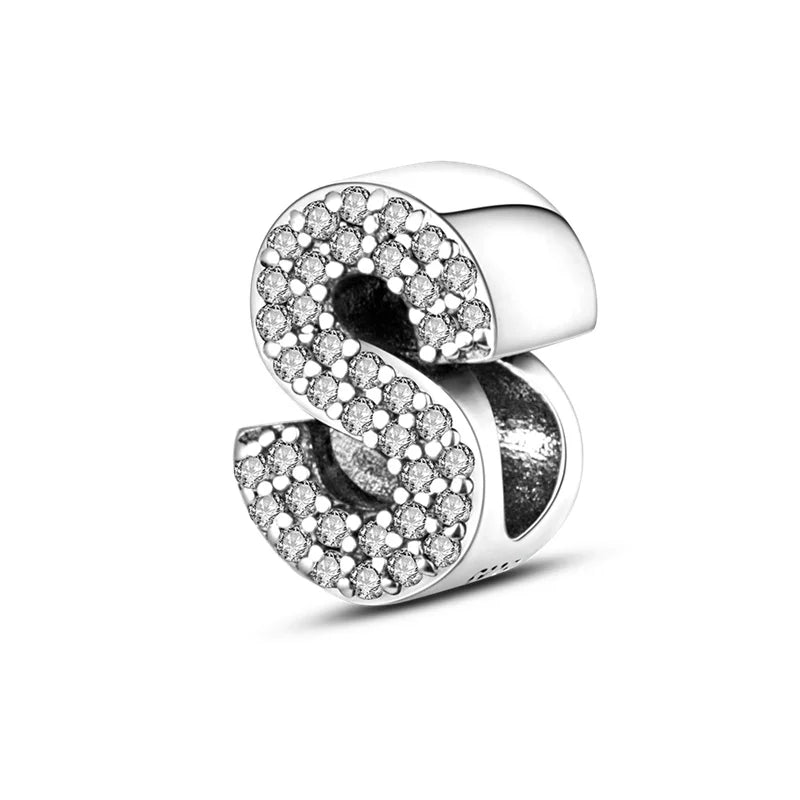 Charm letra alfabeto A-Z con circonias rosas en plata 925 – Abalorio elegante para pulseras tipo Pandora, joyería DIY personalizada