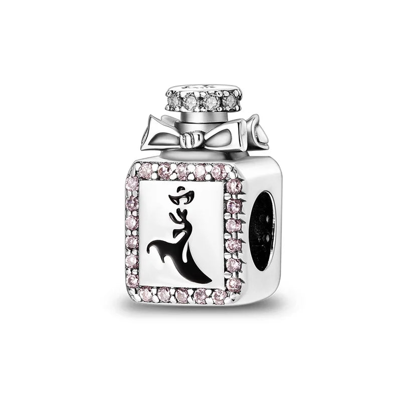 Charm Botella de Perfume en Plata 925 con Corona Rosa – Abalorio Romántico para Pulseras Tipo Qikaola, Regalo San Valentín