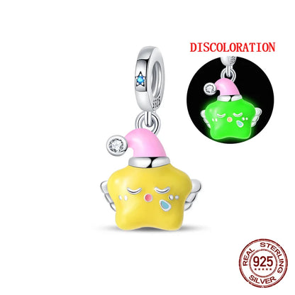 Charm luna y estrellas luminoso plata 925 – Abalorio brillante para pulsera tipo Pandora mujer