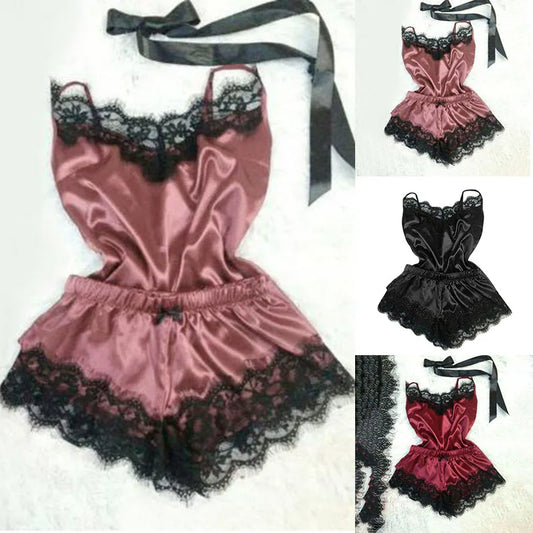 Pijama Sexy Mujer 3 Piezas | Satinado Seda Hielo Bata + Camisón + Lencería