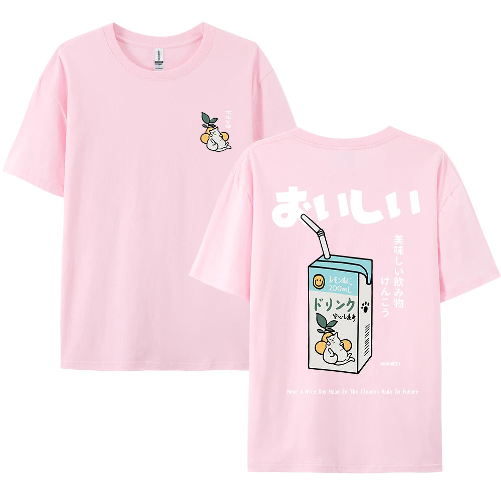 Camiseta Oversized Gato Japonés | Hombre y Mujer | Manga Corta Casual Streetwear Algodón Harajuku