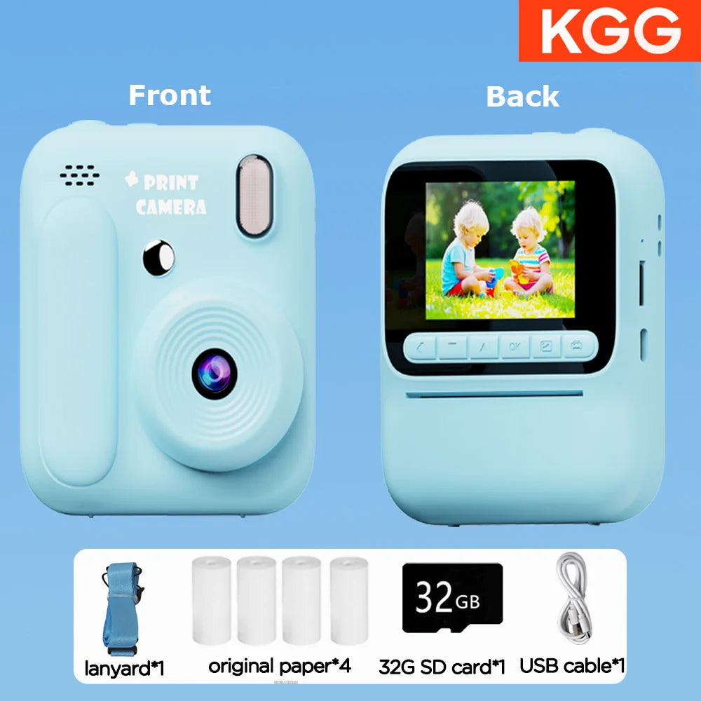 Cámara instantánea infantil a color – Cámara de fotos y video 1080P con impresión térmica, juegos y memoria 32GB para niños
