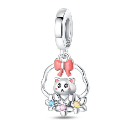 Charm Mascotas y Animales en Plata 925 – Gatito, Perrito y Oveja con Circonitas de Colores | Compatible Pulsera Pandora