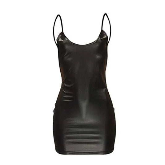Vestido Sexy Mujer Cuero Sintético | Mini Vestido Negro Ajustado Espalda Descubierta con Push Up