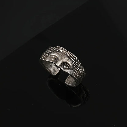 Anillo Retro para Hombre Máscara Venus – Joyería Estilo Thai en Plata Antigua con Relieve Ajustable