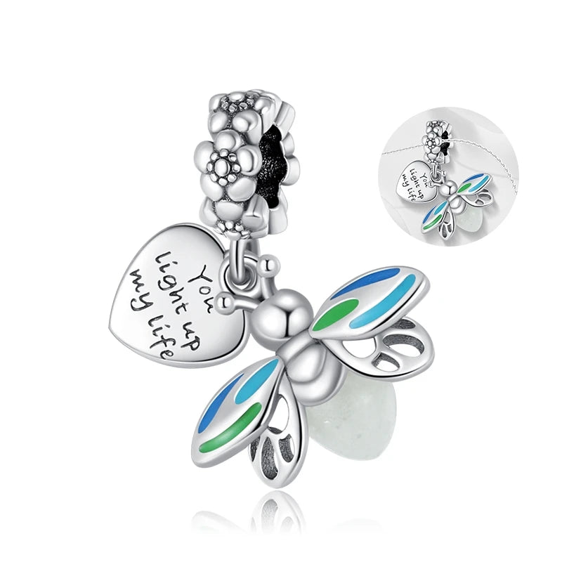Charm Luciérnagas Brillan en la Oscuridad en Plata 925 – Beads Colgante Compatible Pulsera Pandora Mujer
