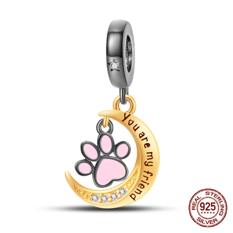 Charm luna y estrellas luminoso plata 925 – Abalorio brillante para pulsera tipo Pandora mujer