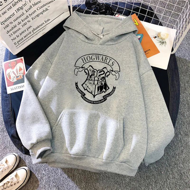 Hoodie Oversize Hogwarts | Sudadera Y2K Estampada Harry Potter Otoño Invierno