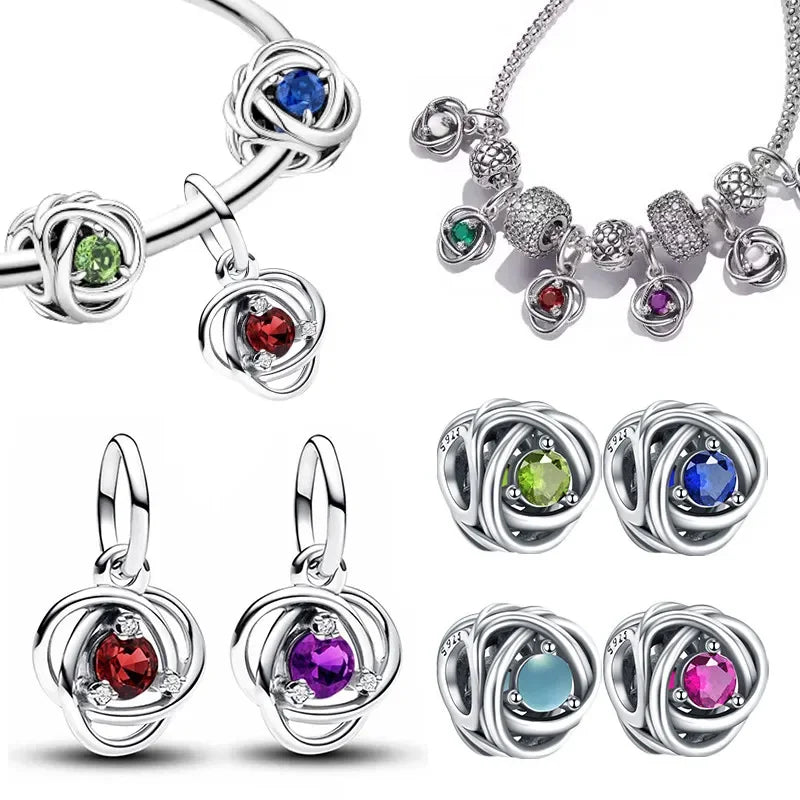 Charm Corazón con Piedras de Nacimiento en Plata 925 – Abalorios Eternity para Pulseras Originales Mujer