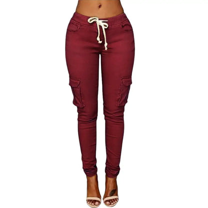 Pantalones Rectos Mujer | Cargo con Cordón Cintura Alta Multi-Bolsillos Casual S-4XL