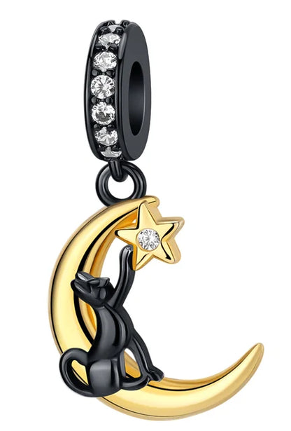 Charm Plata 925 Colgante Colorido Sol Luna Estrellas | Dije Compatible Pandora Pulsera y Collar Mujer