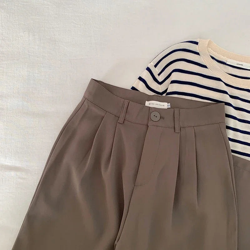 Pantalón de Mujer Cintura Alta 2024 | Pantalón Recto de Oficina Estilo Coreano Casual Elegante