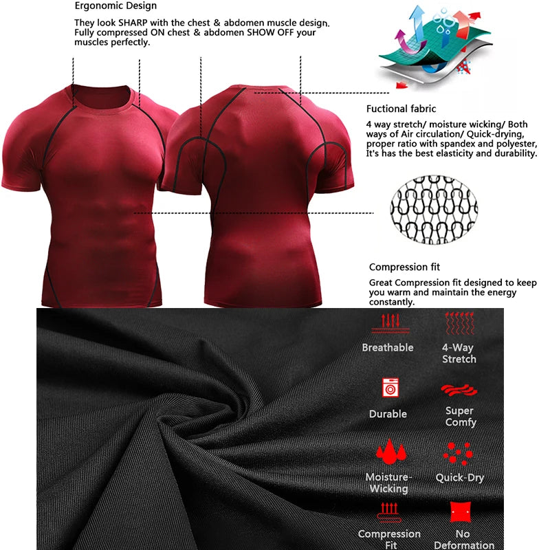 Camiseta de Compresión Hombre 2025 | Ropa Deportiva Verano | Secado Rápido, Elástica y Transpirable | Running, Fitness y Gym