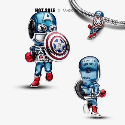 Charm Marvel Disney en Plata 925 – Abalorios Captain America, Wolverine y Deadpool para Pulsera Original Mujer