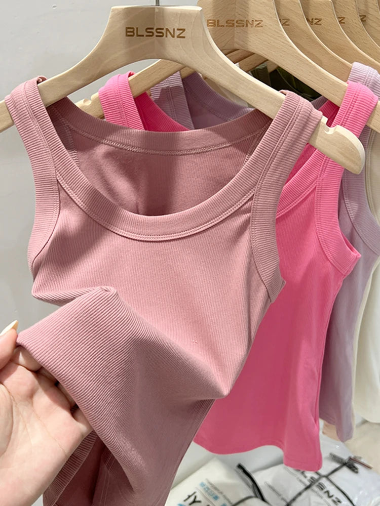 Top Básico de Tirantes para Mujer Verano 2025 | Camiseta de Punto Elástica sin Mangas con Cuello Redondo