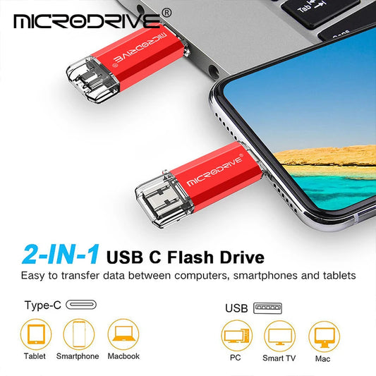 Memoria USB Tipo C OTG 2 en 1 – Pendrive USB 2.0 con Conector Doble Type-C y USB, Alta Velocidad, 8GB-128GB para PC y Android