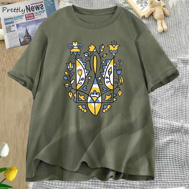 Camiseta Oversize Unisex Ucrania | Algodón Estampado Tridente Nacional