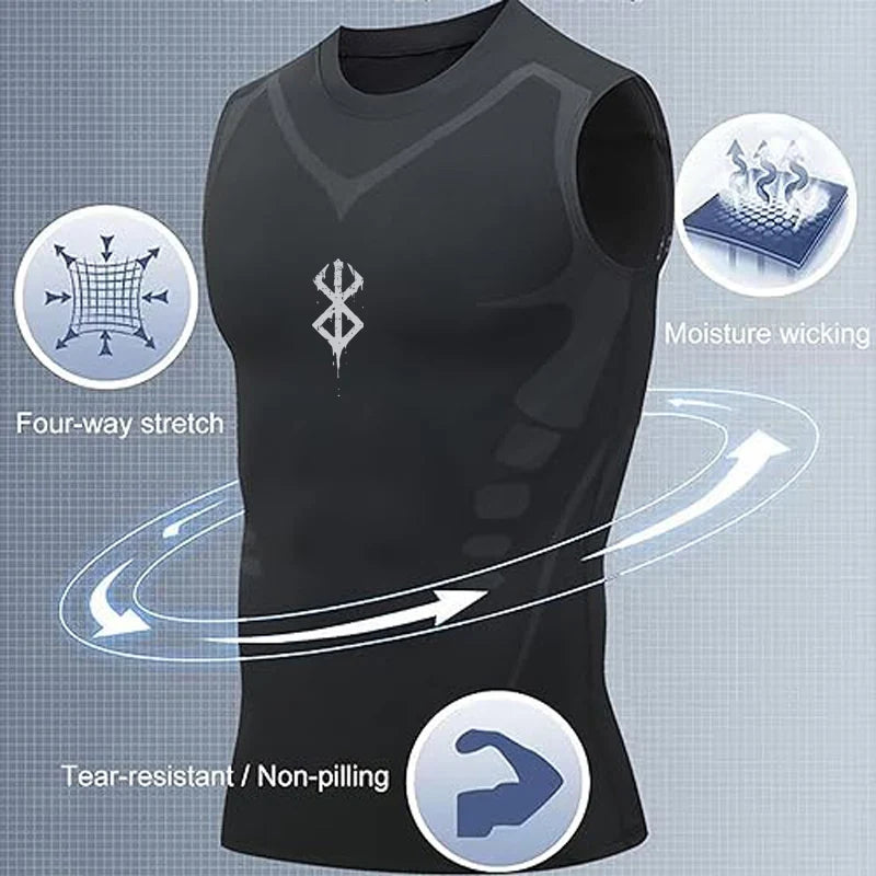Camiseta Compresiva sin Mangas para Hombre – Tank Top de Gym, Fitness y Baloncesto con Malla y Secado Rápido
