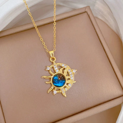 Light Luxury Titanium Steel Star Series Necklace for Women Gold Color Planet Moon Astronaut Pendant Necklaces Jewelry Gifts