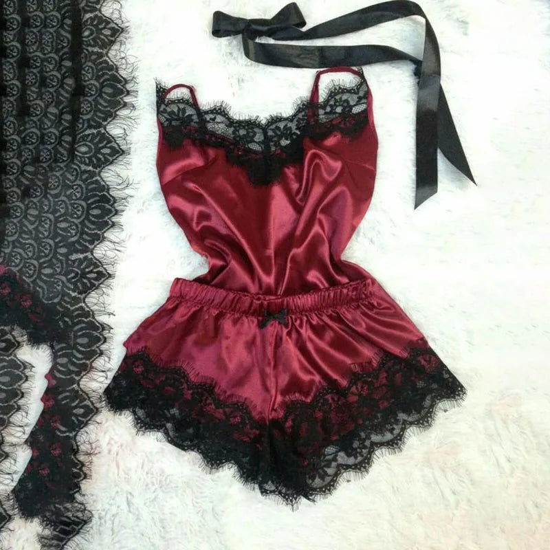 Pijama Sexy Mujer 3 Piezas | Satinado Seda Hielo Bata + Camisón + Lencería
