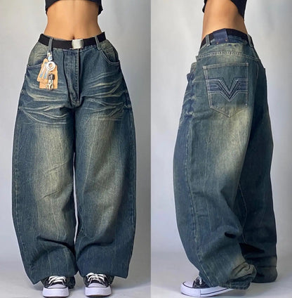 Jeans Baggy Bordados Hombre | Pantalones Oversize Y2K Hip Hop Streetwear Harajuku Cintura Alta Pierna Ancha